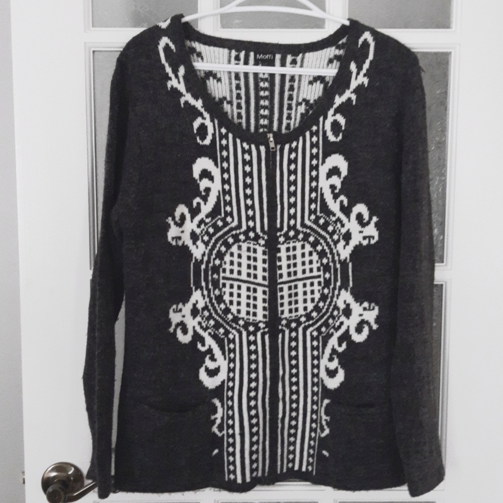 Moffi barroque print zip up knit sweater